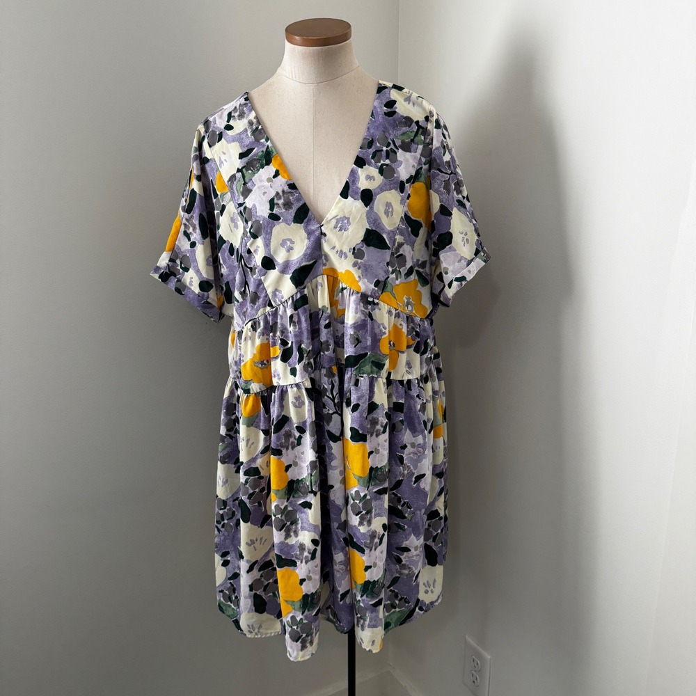 Entro XL Purple Floral Babydoll Mini Dress Coquette Dainty Garden Party